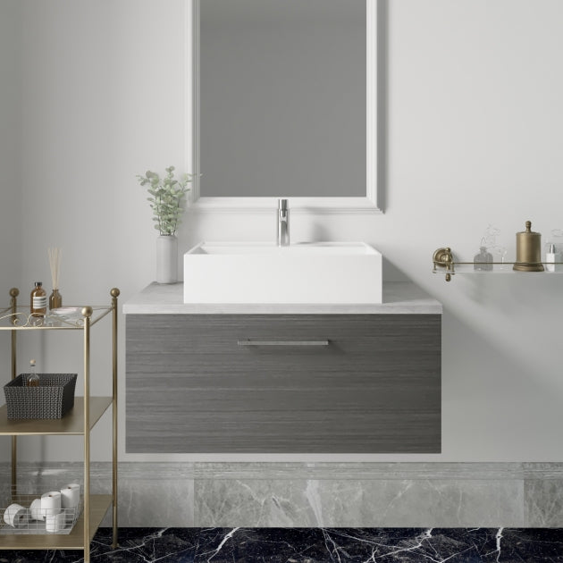 Crawford Arno Wall Hung 1-Drawer Vanity Unit with Bellato Grey Worktop 800mm Wide - Gloss White