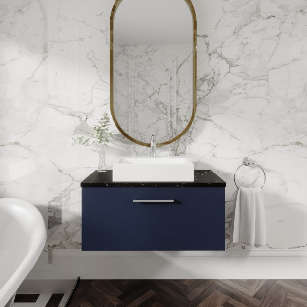 Crawford Arno Wall Hung 1-Drawer Vanity Unit with Sparkling Black Worktop 800mm Wide - Gloss White