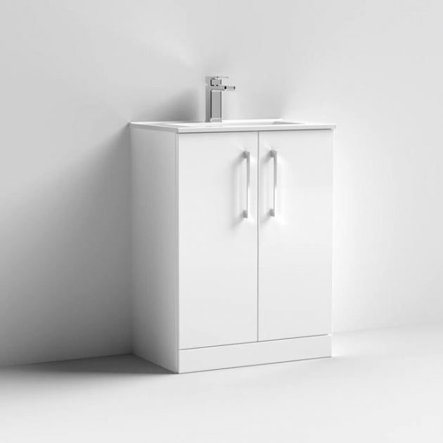 Crawford Arno Floor Standing 2-Door Vanity Unit with Basin-2 600mm Wide - Gloss White