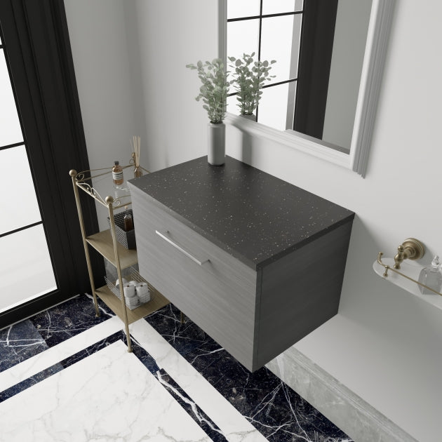 Crawford Arno Wall Hung 1-Drawer Vanity Unit with Sparkling Black Worktop 600mm Wide - Gloss White