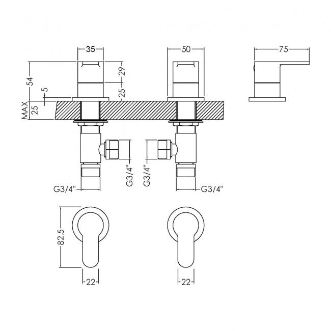 Crawford Arvan Side Valves Deck Mounted