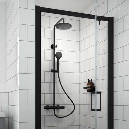 Crawford Arvan Round Thermostatic Bar Mixer Shower with Shower Kit and Fixed Head - Matt Black