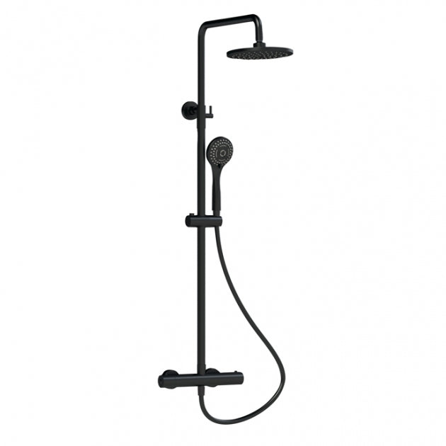 Crawford Arvan Round Thermostatic Bar Mixer Shower with Shower Kit and Fixed Head - Matt Black