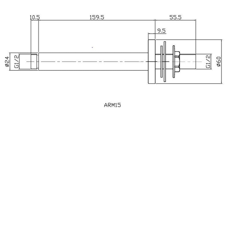 Crawford Arvan Round Ceiling Mounted Shower Arm 160mm Length - Matt Black