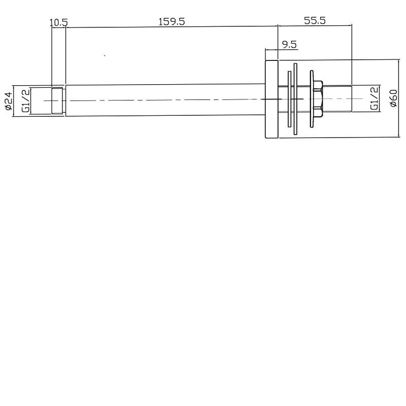 Crawford Arvan Round Ceiling Mounted Shower Arm 160mm Length - Brushed Brass