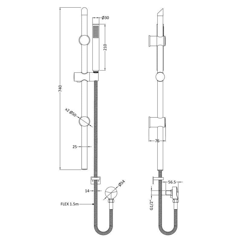 Crawford Arvan Round Slider Rail Shower Kit with Outlet Elbow - Matt Black