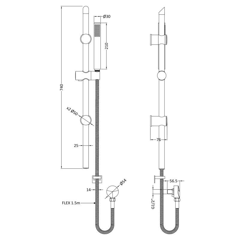 Crawford Arvan Round Slider Rail Shower Kit with Outlet Elbow - Brushed Pewter