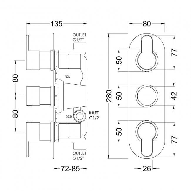 Crawford Arvan Thermostatic Concealed Shower Valve Triple Handle - Brushed Bronze