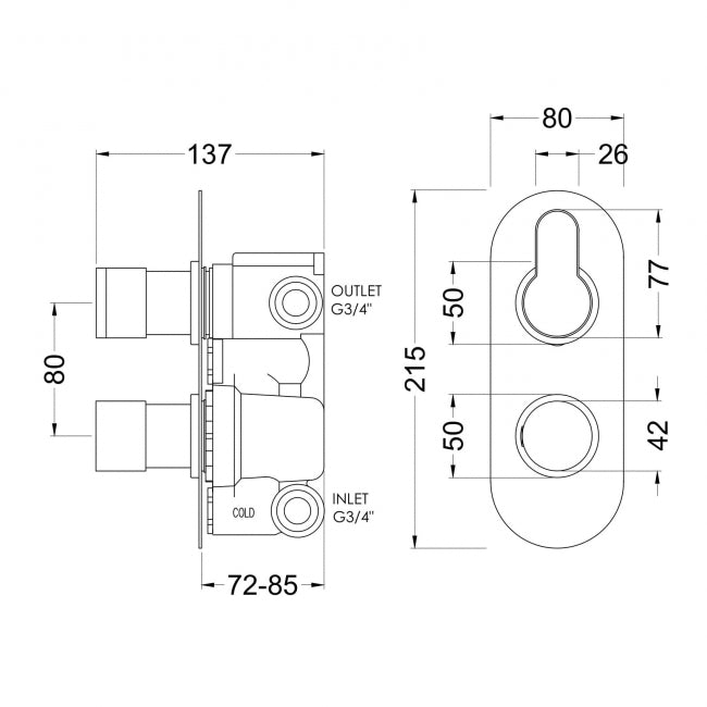 Crawford Arvan Thermostatic Concealed Shower Valve with Diverter Dual Handle - Brushed Bronze