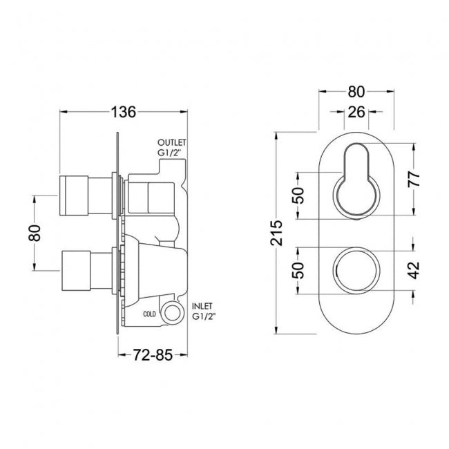 Crawford Arvan Thermostatic Concealed Shower Valve Dual Handle - Brushed Pewter