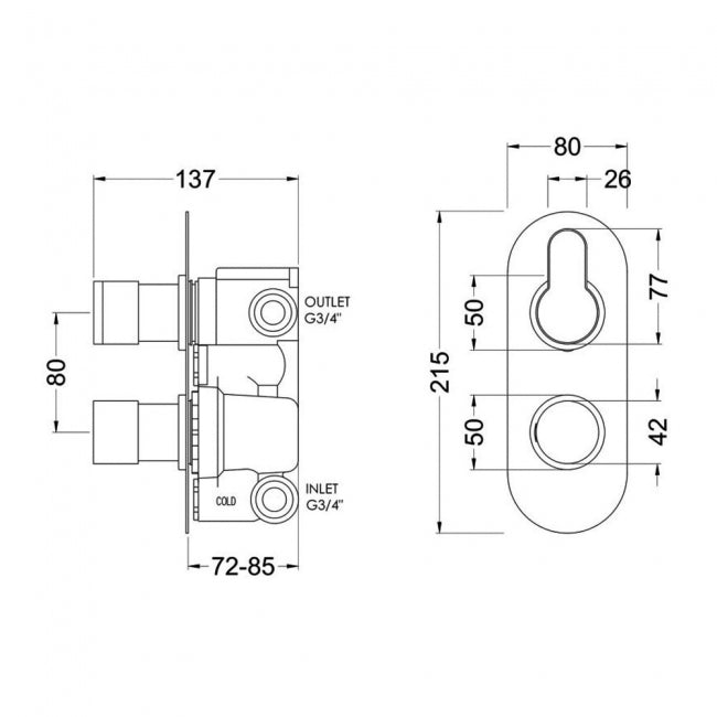 Crawford Arvan Thermostatic Concealed Shower Valve with Diverter Dual Handle - Brushed Pewter