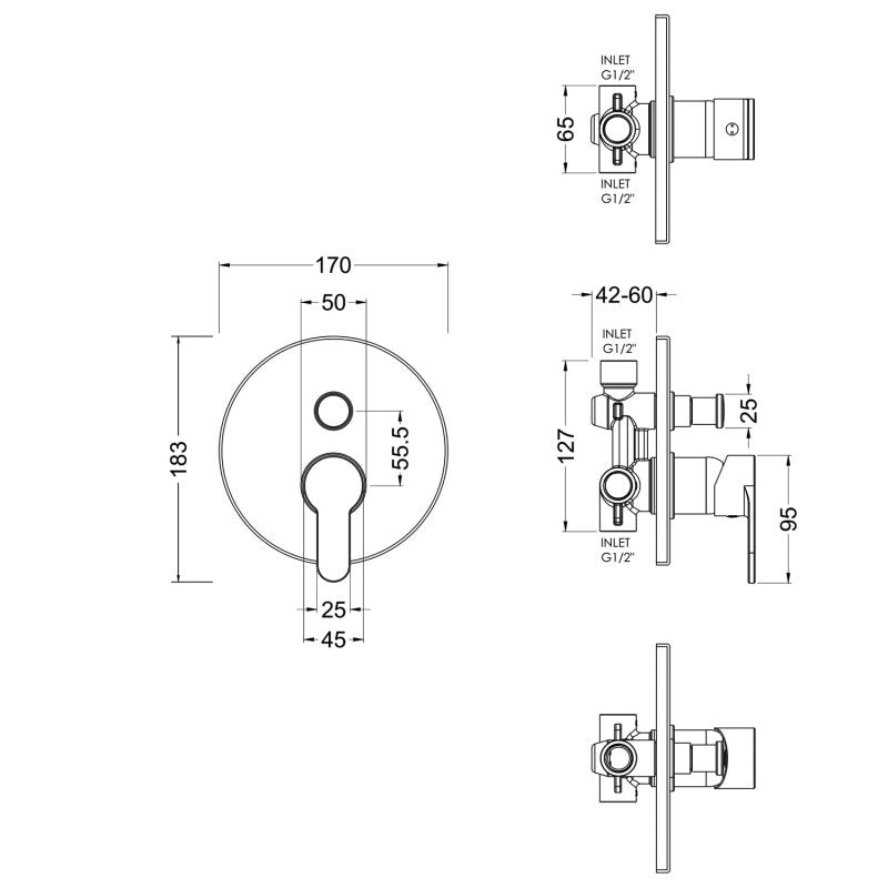 Crawford Arvan Manual Concealed Shower Valve with Diverter Single Handle