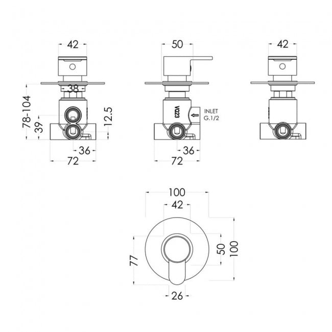 Crawford Arvan Concealed 2/3/4 Way Diverter Valve