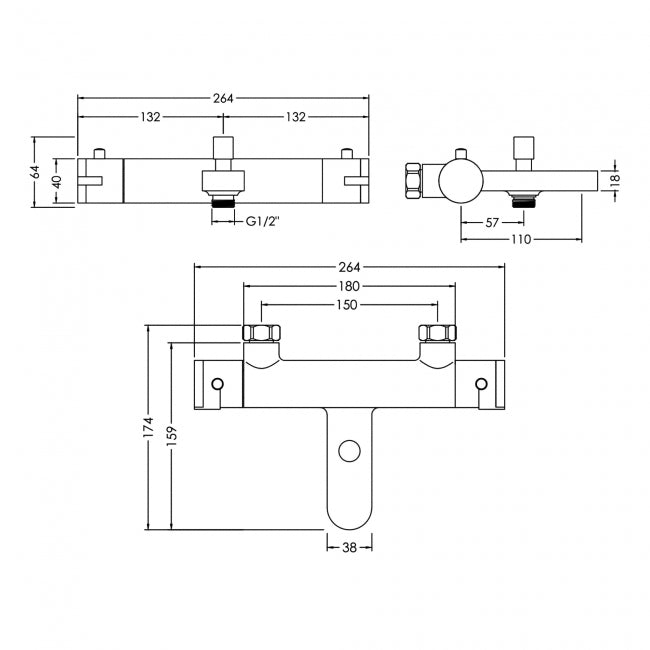 Crawford Arvan Wall Mounted Thermostatic Bath Shower Mixer Tap