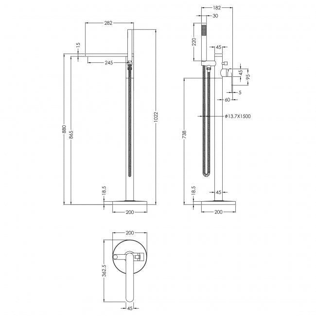 Crawford Arvan Freestanding Bath Shower Mixer Tap with Shower Kit - Brushed Bronze