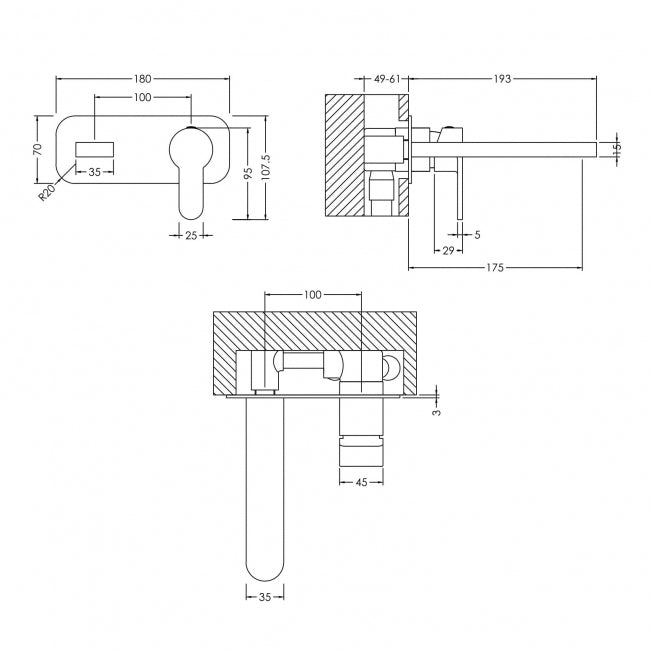 Crawford Arvan 2-Hole Wall Mounted Basin Mixer Tap with Plate - Brushed Bronze