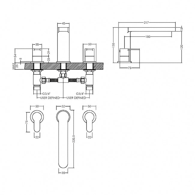 Crawford Arvan 3-Hole Deck Mounted Bath Filler Tap