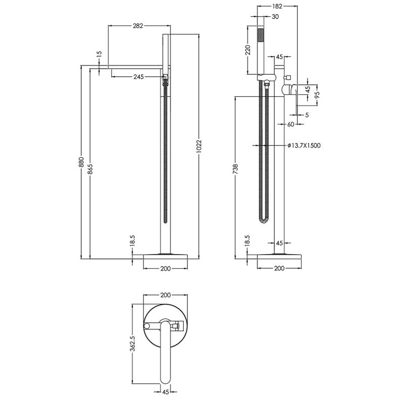 Crawford Arvan Freestanding Bath Shower Mixer Tap with Shower Kit - Matt Black