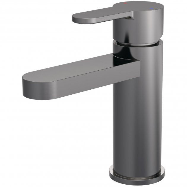 Crawford Arvan Mono Basin Mixer Tap with Push Button Waste - Brushed Pewter