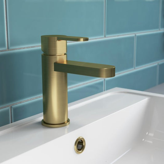 Crawford Arvan Mono Basin Mixer Tap with Push Button Waste - Brushed Brass