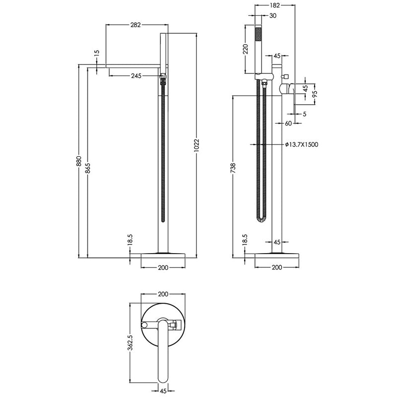 Crawford Arvan Freestanding Bath Shower Mixer Tap with Shower Kit - Chrome