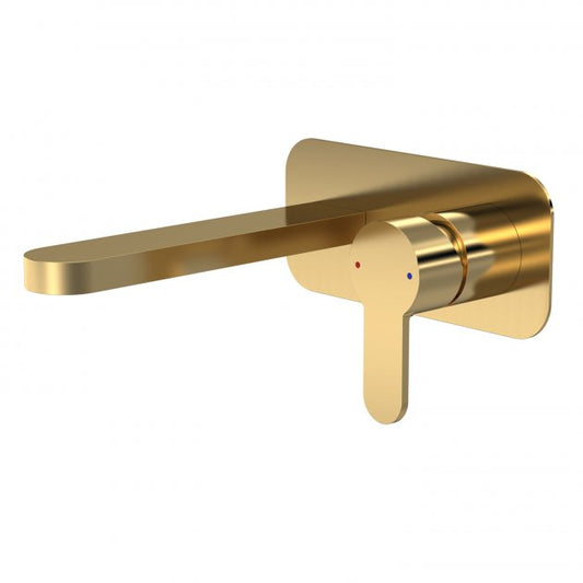 Crawford Arvan 2-Hole Wall Mounted Basin Mixer Tap with Plate - Brushed Brass