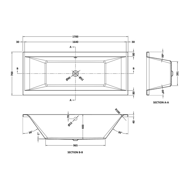 Eternalite Square Double Ended Bath 1700 x 700mm