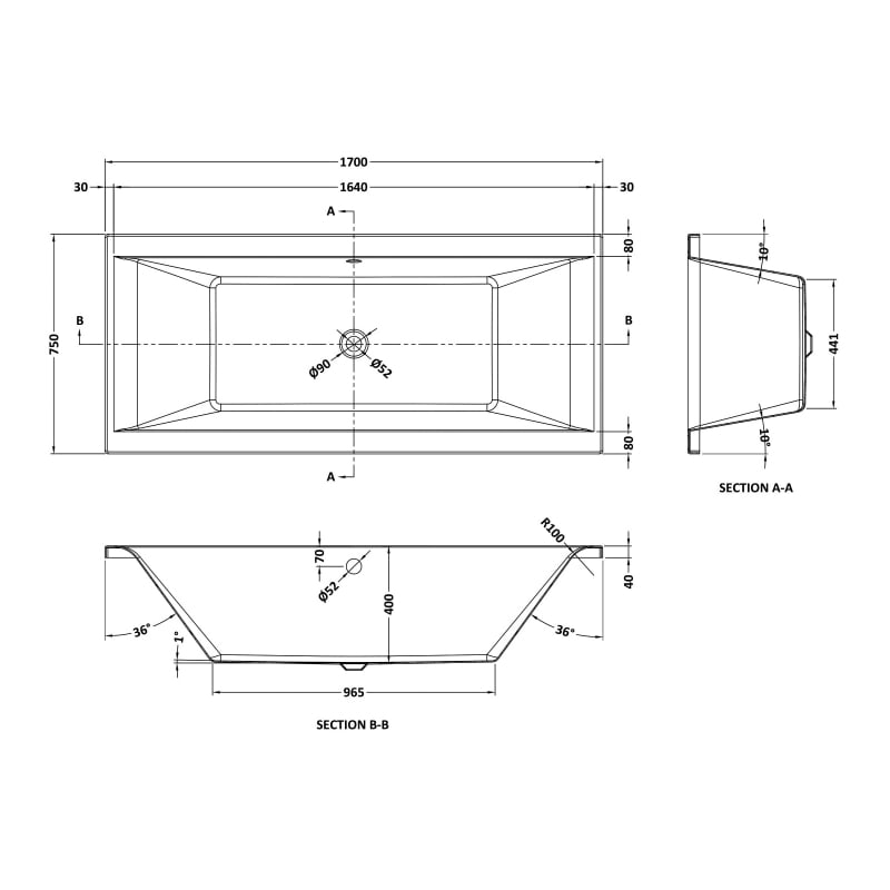 Eternalite Square Double Ended Bath 1700 x 750mm