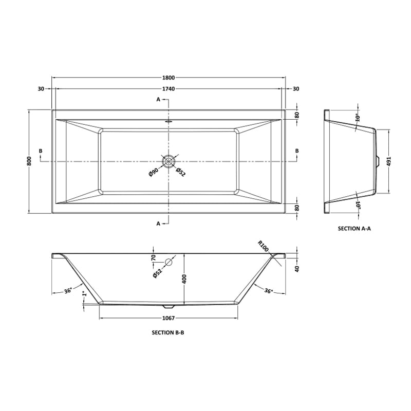 Eternalite Square Double Ended Bath 1800 x 800mm