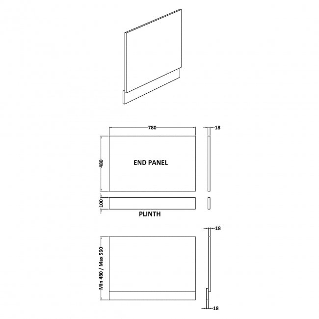 800mm Bath End Panel