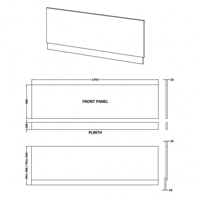 1800mm Bath Front Panel