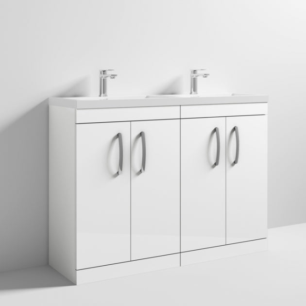 Crawford Athena Floor Standing 4-Door Vanity Unit with Double Basin 1200mm Wide - Gloss White