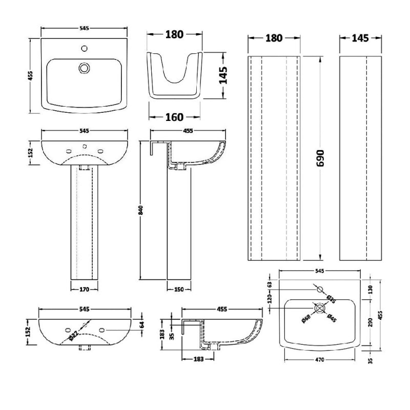 545mm Basin & Pedestal