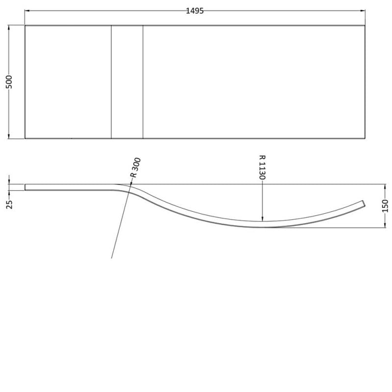 Crawford B-Shaped Shower Bath Front Panel 500mm H x 1500mm W - Acrylic