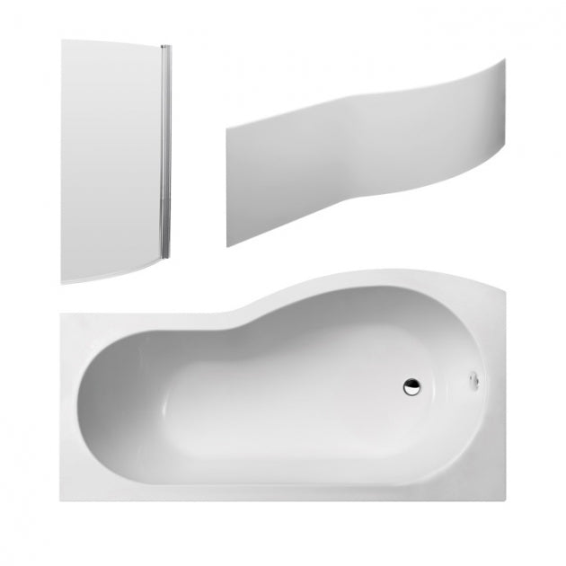 Crawford B-Shaped Shower Bath with Front Panel and Screen 1500mm x 735mm/800mm Left Handed - Acrylic (inc Leg Set)