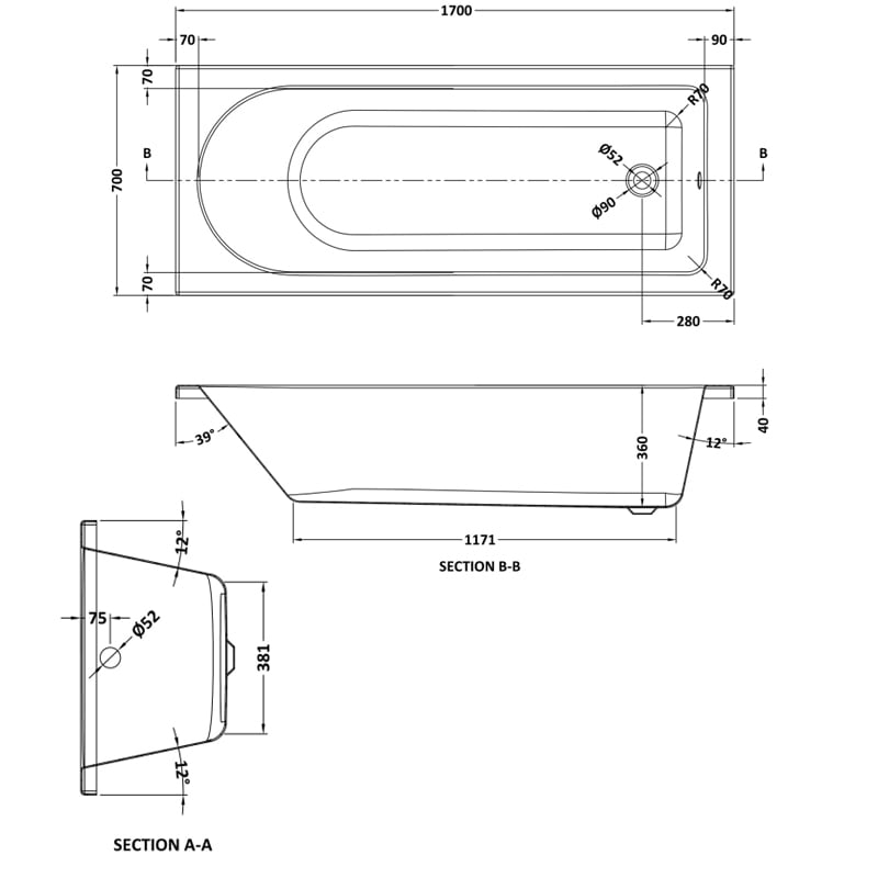 Eternalite Round Single Ended Bath 1700 x 700mm