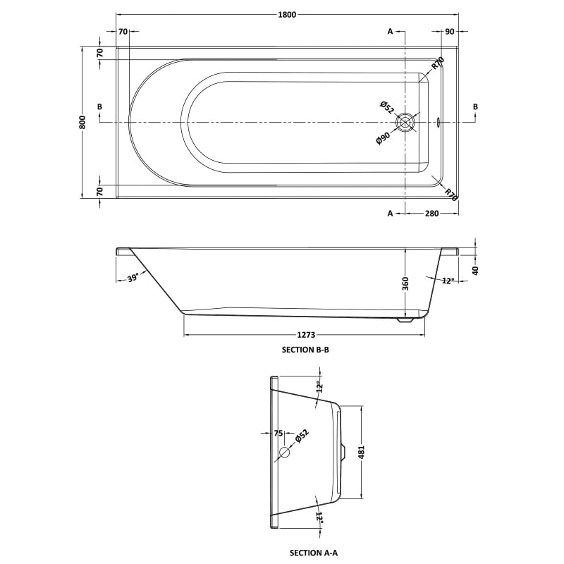 Eternalite Round Single Ended Bath 1800 x 800mm