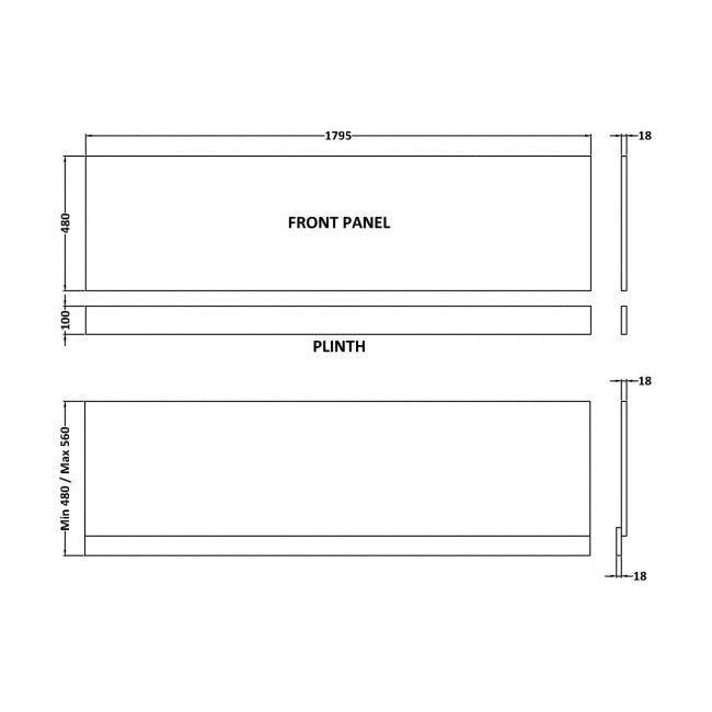 Crawford Waterproof Bath Front Panel and Plinth 480mm H x 1800mm W - Gloss White