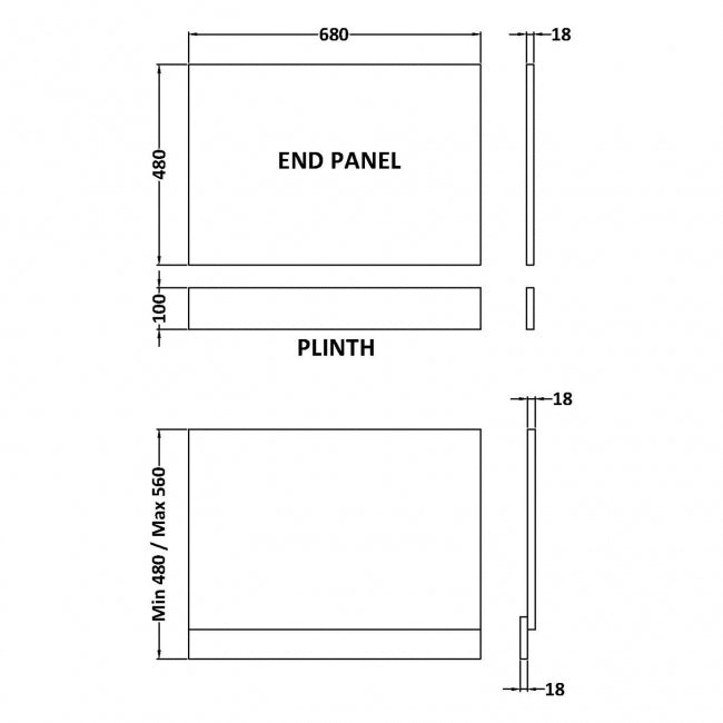 Crawford Waterproof Bath End Panel and Plinth 480mm H x 700mm W - Gloss White