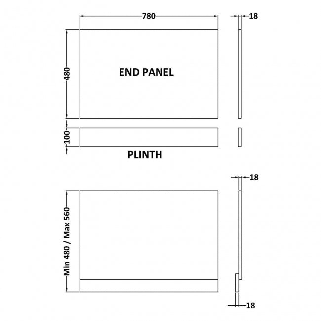 Crawford Waterproof Bath End Panel and Plinth 480mm H x 800mm W - Gloss White