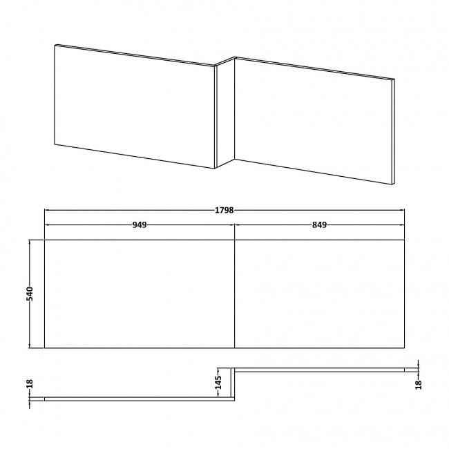 Crawford L-Shaped Bath Front Panel 540mm H x 1800mm W - Gloss White