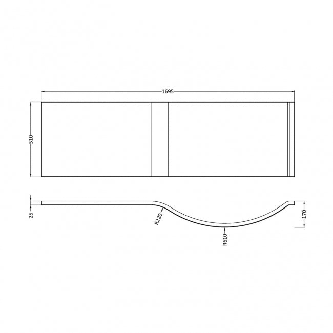 Crawford P-Shaped Shower Bath Front Panel 510mm H x 1700mm W - Acrylic