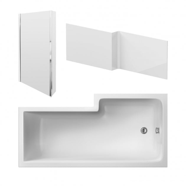 Crawford Square L-Shaped Shower Bath with Front Panel and Screen 1600mm x 700mm/850mm - Left Handed (inc Leg Set)