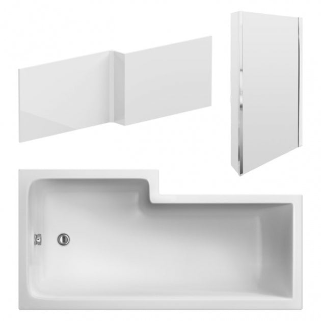 Crawford Square L-Shaped Shower Bath with Front Panel and Screen 1600mm x 700mm/850mm - Right Handed (inc Leg Set)