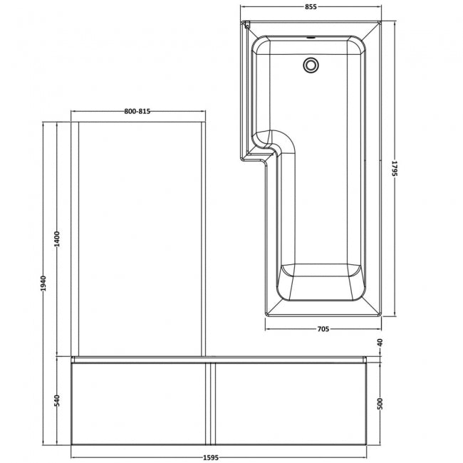 Crawford Square L-Shaped Shower Bath with Front Panel and Screen 1800mm x 700mm/850mm - Left Handed (inc Leg Set)