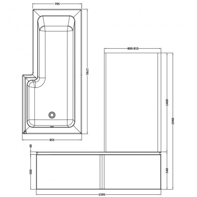 Crawford Square L-Shaped Shower Bath with Front Panel and Screen 1800mm x 700mm/850mm - Right Handed (inc Leg Set)