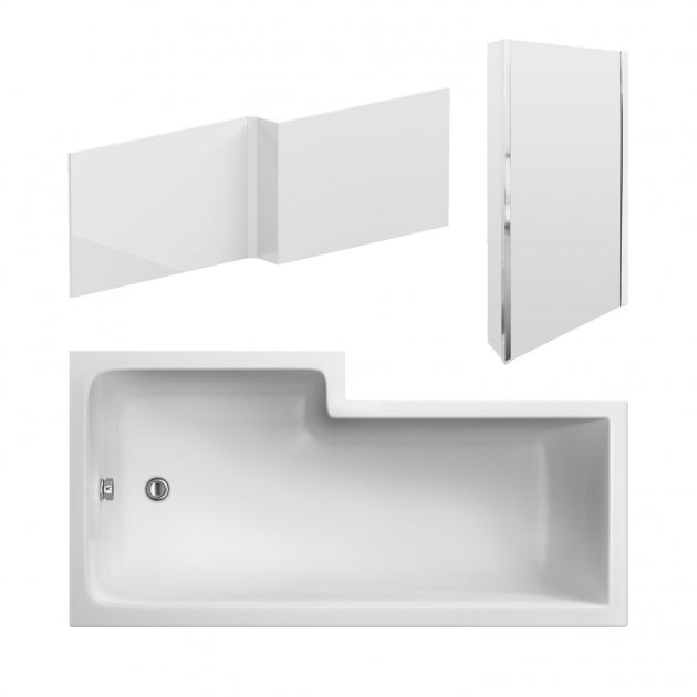 Crawford Square L-Shaped Shower Bath with Front Panel and Screen 1500mm x 700mm/850mm - Right Handed