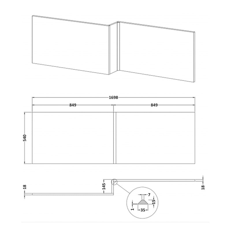 Crawford Blocks Square Shower Bath Front Panel 540mm H x 1700mm W - Satin White