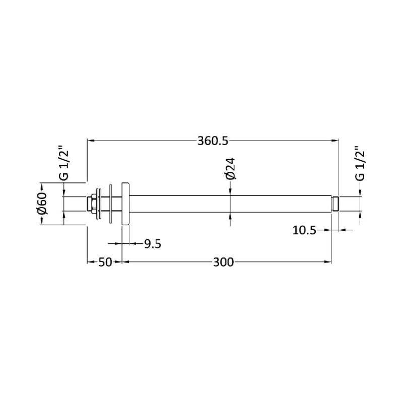 Crawford Round Ceiling Mounted Shower Arm 310mm Length - Brushed Pewter