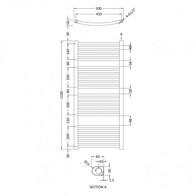 Crawford Curved Ladder Towel Rail 1100mm H x 500mm W - Chrome